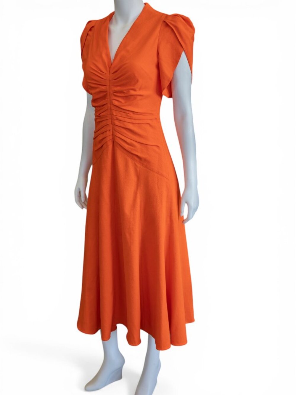 ME+EM Orange Zing Ruched Midi Dress NWT | Flutter Sleeve | UK 10 / US 6 | $575 - Picture 5 of 14